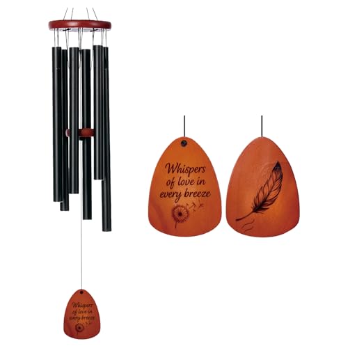Sympathy & Memorial Wind Chimes for Outside – Deep Tone Aluminum Chimes with Mute Feature, Inspirational Quote, Feather & Dandelion Art Wooden Sail, Outdoor Garden Decor (Black, 37 Inch) - color: Black, size: 37 Inch