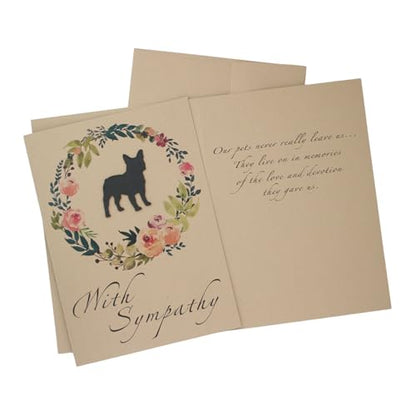 French Bulldog Floral Wreath Sympathy Card | Handmade 5x7 Pet Condolences Greeting | Dog Silhouette Kraft Brown Base Card | Frenchie - color: Kraft Brown, style: French Bulldog