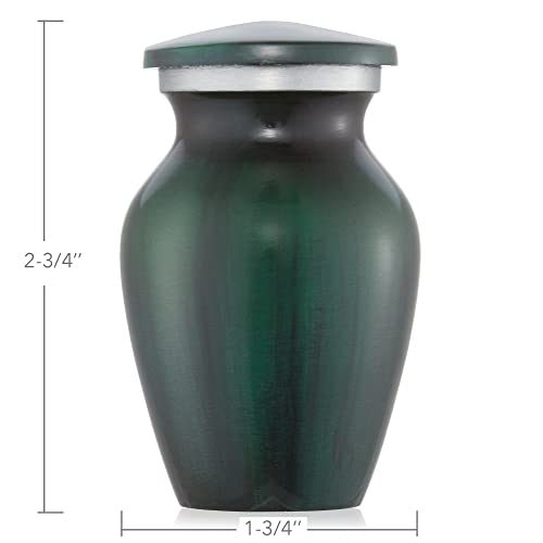 Reminded Small Cremation Memorial Urn for Human Ashes, Green Mini Keepsake with Velvet Case - color: Green