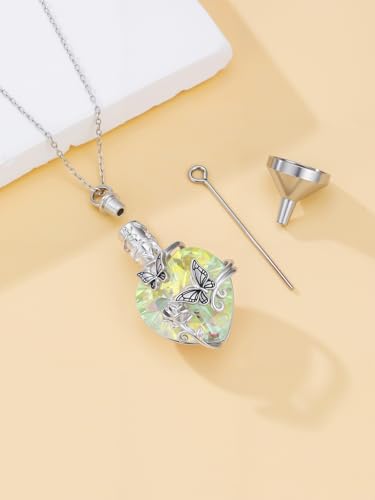 JKR Heart Urn Necklace for Ashes Crystal Keepsake Pendant Memorial Jewelry - style: Butterfly-White Crystal