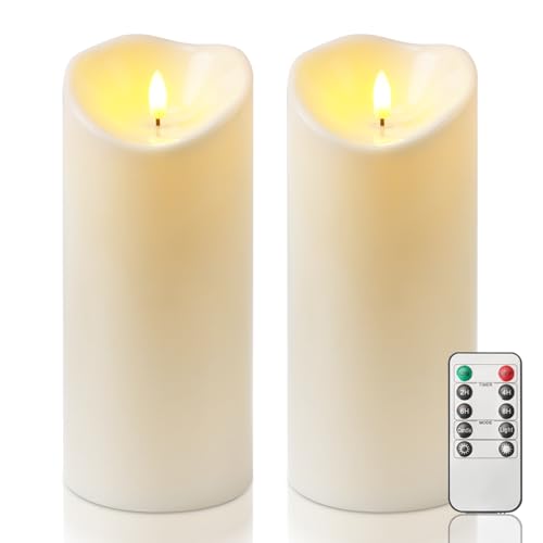 Homemory 4"x9" Outdoor Waterproof Flameless Candles with Timers and Remote Control, Battery Operated Candles, LED Plastic Candles, Ivory White, Set of 2 - color: Ivory White, size: D4"x9"
