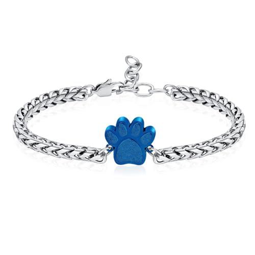 Urn for Ashes Bracelet, Dog/Cat Paw Print Bracelets Cremation Jewelry for Ashes Cute Animals Adjustable Memorial Keepsake Cremation Bracelets Jewelry Gifts for Women - color: Silver&Blue