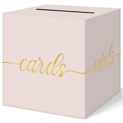 QIKSION Elegant Blush Pink Card Box for Party, Gold Foil Wedding Card Box - color: Blush Pink