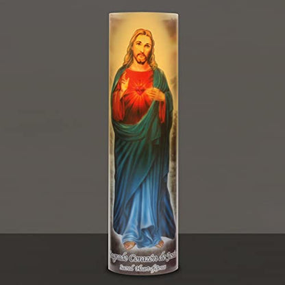 Stonebriar LED Saint Prayer Candle — Automatic Timer, Flameless Candle for Prayer, Memorials & Religious Décor, Jesus, 8" - style: Jesus
