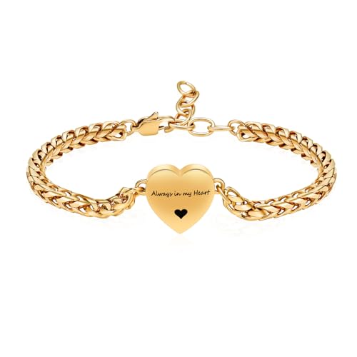 Hearbeingt Heart Urn Bracelet for Ashes Cremation Jewelry for Women Girls - color: A-Gold
