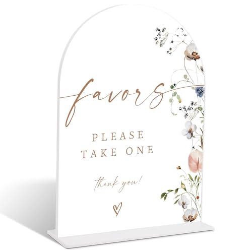 Boho Floral Favors Please Take One Sign, Arch Acrylic Sign with Stand, Wedding Signage for Reception, Bridal Shower Table Decor, Engagement Party Decorations, Wedding Must Haves for Reception, 16 - color: Favors Please Take One Sign, 16