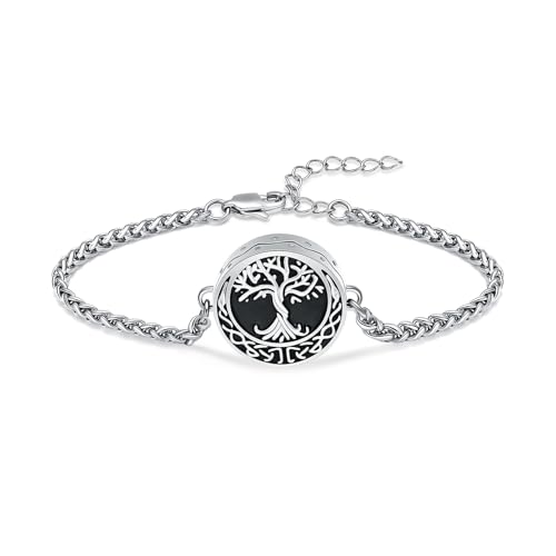 shajwo Tree of Life Heart Urn Bracelet for Ashes | Cremation Jewelry, For Human Ashes, For Women Men, Adjustable, Memorial Keepsake Link Bracelet - color: Silver-Circle