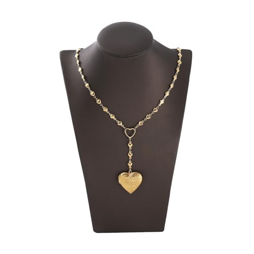 Personalized Heart Locket Necklace for Women Stainless Steel- Heart Necklace - color: Gold-E