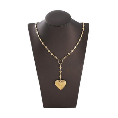 Personalized Heart Locket Necklace for Women Stainless Steel- Heart Necklace - color: Gold-E