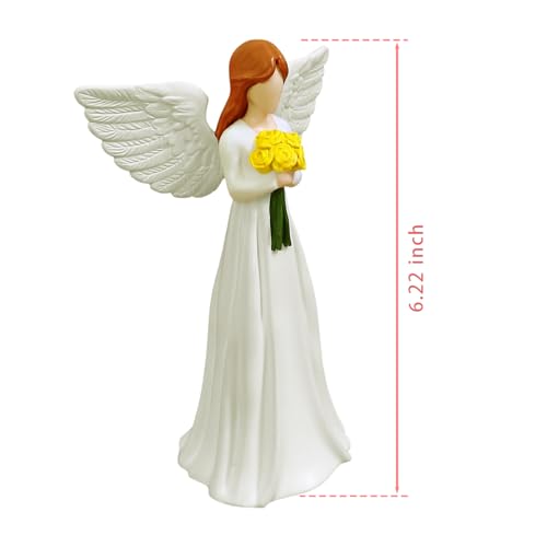 Guardian Angel, Angel Figurine Memorial Gift for Women, Sympathy & Mothers Day Birthday Valentines Home Decor Sculpture, Hand-Painted Flower-Holding Angel Decor