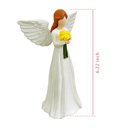 Guardian Angel, Angel Figurine Memorial Gift for Women, Sympathy & Mothers Day Birthday Valentines Home Decor Sculpture, Hand-Painted Flower-Holding Angel Decor