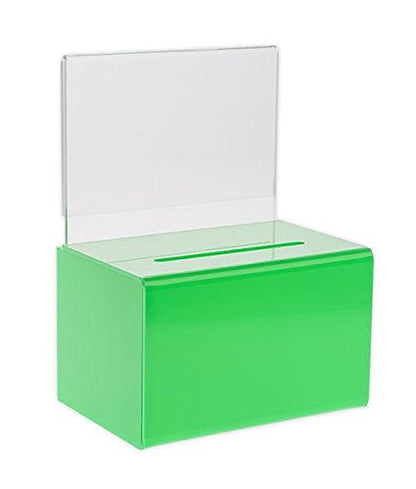 Source One Small 5-Inch Wide Deluxe Oblong Donation Box with Ad Frame & Free Lock (Green) - color: Green