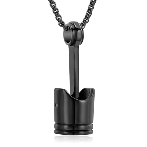 Car Parts Stainless Steel Piston Cremation Urn Necklace For Men Keepsake Memorial Jewelry Hold Ashes - color: Black