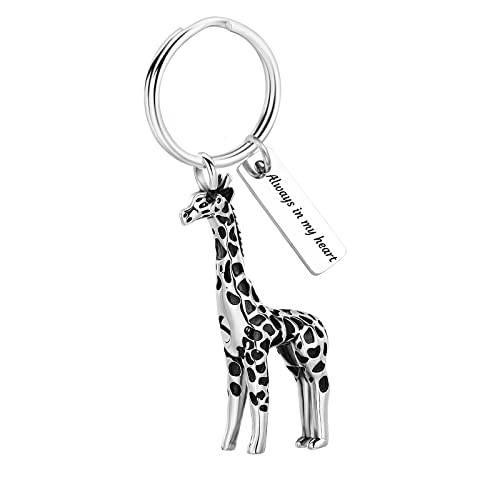 Yinplsmemory Cremation Jewelry Animal Giraffe Urn Necklace for Ashes for Women/Men Keepsake Ashes Holder Urn Locket Pendant Necklace for Human/Pet Ashes - color: Silver keychain