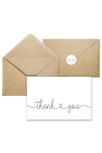 Thank You Cards with Kraft Envelopes and Stickers, Bulk Pack of 20, 4x6 Inch Professional Looking - Suitable for Business, Baby Shower, Wedding, Small Business, Graduation, Bridal Shower, Funeral - color: Thank You (Heart)