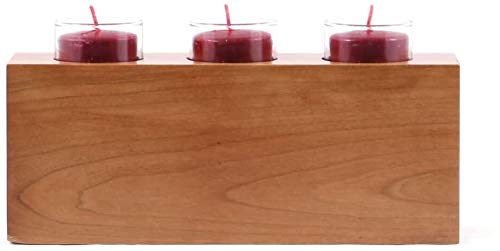 Personalized Memorial Sympathy Votive Funeral Candle Holder Cherry Wood Keepsake Gift Ideas for Loved One (10" Long Three Candle Holder) - size: 10" Long Three Candle Holder