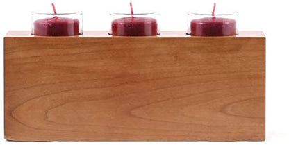 Personalized Memorial Sympathy Votive Funeral Candle Holder Cherry Wood Keepsake Gift Ideas for Loved One (10" Long Three Candle Holder) - size: 10" Long Three Candle Holder