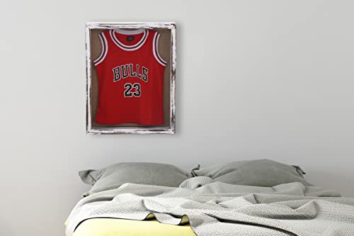 Shadow Box Frame16x20, Extra Large Shadow Boxes Display Cases with Hinged Door, Memorial Shadow Box Frame for Baseball Bouquet Flowers Wedding Jersey Medals Antique Keepsake -Rustic White | Solid Wood; 16x20-Inch Display; 4-Inch External Depth; Hinged Doo