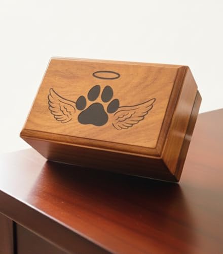 Wooden Urn -Engraved Paw With Angel Wing-Pet Urns For Dogs Ashes-Decorative Wooden Pet Urns For Ashes - Rosewood Cremation Urns For Dogs-Pet Urns For Cats-Wooden Box