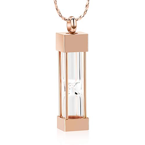 Imrsanl Glass Hourglass Urn Necklace Cremation Jewelry for Ashes - color: Rose Gold