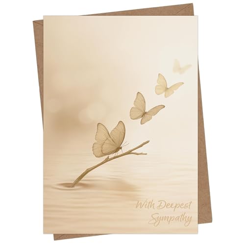 Cheerin Sympathy Card with Envelope - Bereavement Card for Loss of Loved One - Butterfly Theme Condolences Cards for Funeral or Memorial 5x7 Inch - style: BUTTERFLY