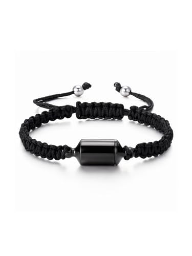 Zysta Cremation Urn Bracelet for Ashes Adjustable Rope Cylinder Urn Bracelet Bangle for Ashes for Men Women Stainless Steel Memorial Keepsake Rope Braided Bracelet Jewelry - color: Black