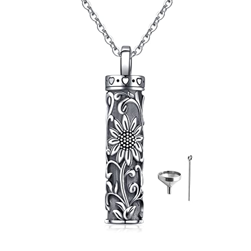 Sterling Silver Tree of Life Flower Celtic Cremation Ashes Urn Pendant Necklace for Women - color: Cylin *Sunfl. 1