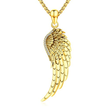 Angel Wings Necklace 925 Sterling Silver Guardian Angel Nurse RN Caduceus Pendant Charm Crystal Angel Jewelry Gifts for Women - style: D-Angel Wing (Golden)