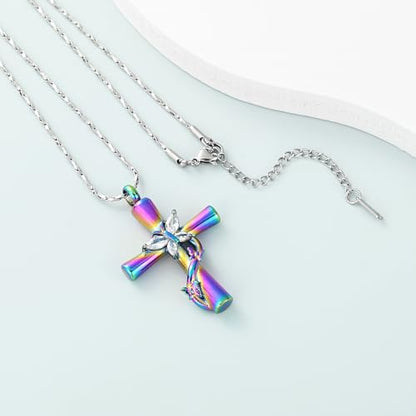 Imrsanl Cross with Butterfly Urn Necklaces for Ashes for Women - color: Colorful White