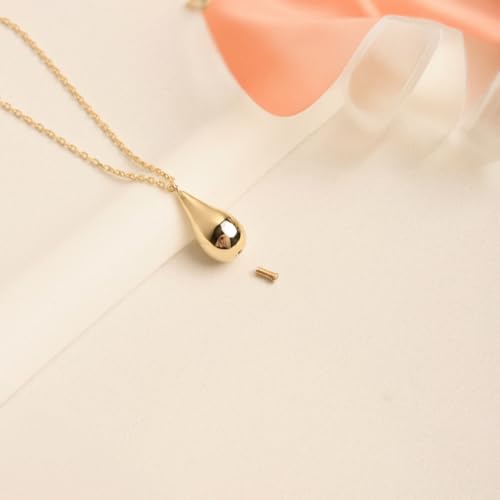 Gold Tear Drop Necklace - 14K Real Gold Urn with Tear Drop Pendant Custom Name, Personalized Funeral Tear Drop Keepsake Jewelry