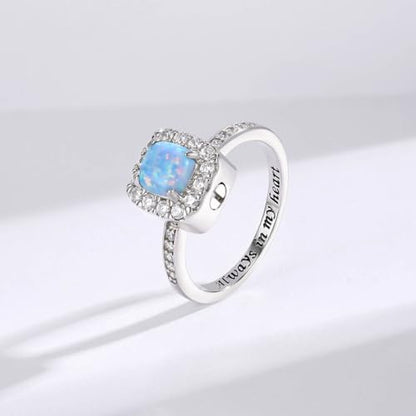 925 Sterling Silver Cremation Urn Ring for Women Memorial Ashes Keepsake Jewelry to Honor Loved Ones - color: Blue opal