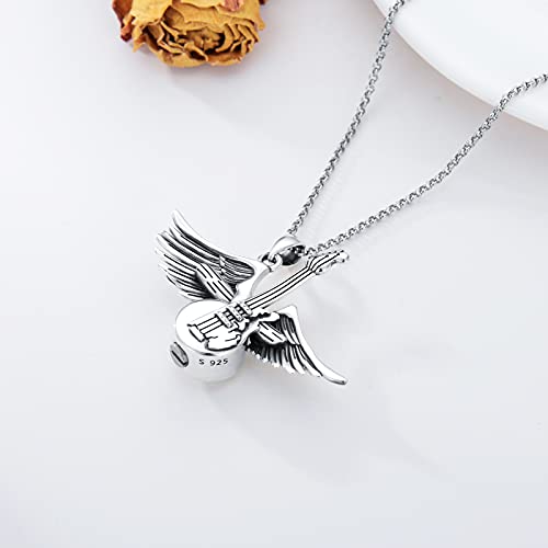 PELOVNY Urn Necklaces for Ashes of Loved Ones 925 Sterling Silver Personalized Heart Locket Urn Necklace Cremation Keepsake Memorial Jewelry Gifts for Women Men - color: Guitar Urn
