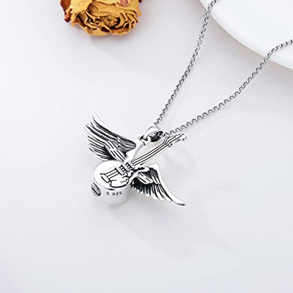 PELOVNY Urn Necklaces for Ashes of Loved Ones 925 Sterling Silver Personalized Heart Locket Urn Necklace Cremation Keepsake Memorial Jewelry Gifts for Women Men - color: Guitar Urn