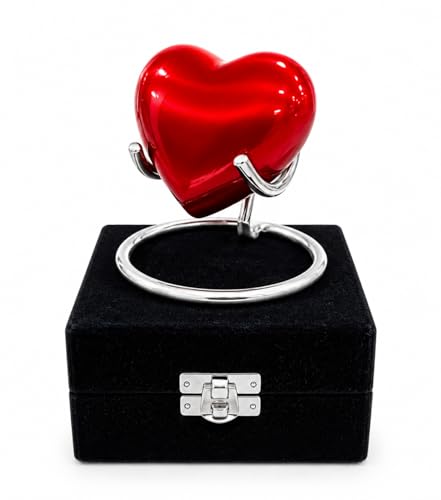 Red Heart Cremation Urn - Keepsake for Human Ashes with Premium Box & Stand - Small Handcrafted Red for Ashes - Small Heart Shaped - Perfect Mini Urn for Your Loved Ones