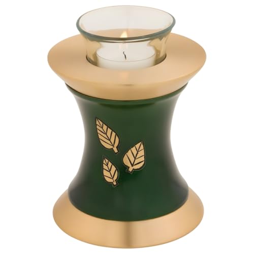 Strong Tree Tealight Cremation Urn for Ashes - Green, Brass Memorial Extra Small Sized 5.5 Inches High - color: Green