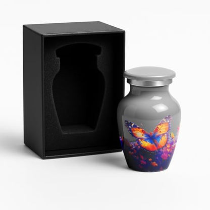 Gray Mini Urn for Ashes – Butterfly Design with Personalized Back Text – Small Handcrafted Cremation Keepsake – Includes Velvet Bag – Holds 0.3 oz – Made in USA - color: Personalize Gray, size: Small