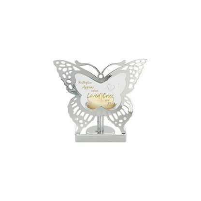 Pavilion Gift Company- Butterflies - 4.75" Silver Butterfly Shaped Tealight Holder Tealight Candle Memorial Bereavement Remembrance Funeral Home Decor