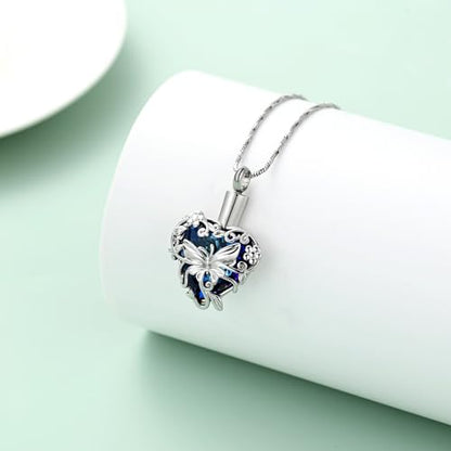Yinplsmemory Butterfly Cremation Jewelry Urn Necklace for Ashes for Women - color: Blue