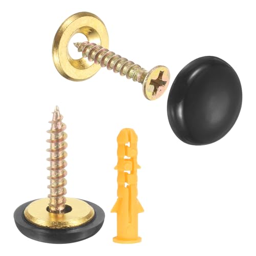 uxcell 12 Pcs 16.8 mm Decorative Caps Cover Nails, Zinc Alloy Screw Covers Caps Mirror Fixing Screws for Mirrors, Coffee Tables, Wooden or Glass Furniture, Black - color: Black