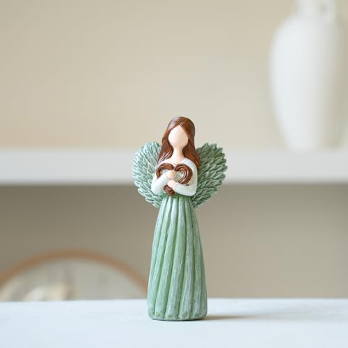 Remembrance Angel Figurines,Sympathy Gifts for Loss of Loved One,Grief Gifts for Women,Memorial Gifts to Hold Each One Safely in Your Heart,Hand-Painted Figurine.Life was a willow branch heart. - color: Green