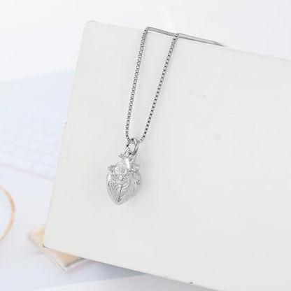 XSMZB Heart Cremation Jewelry Ashes Pendant for Human Pet Funeral Urn Necklace for Ashes Women Men Memorial Urn Jewelry - color: Silver