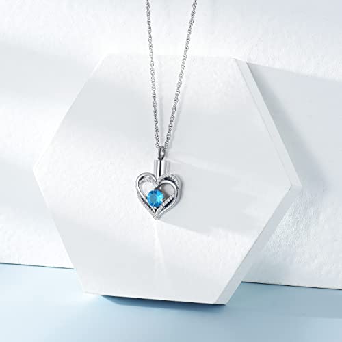 shajwo Cremation Jewelry Heart Urn Necklace for Ashes of Loved One - color: Silver-Light Blue