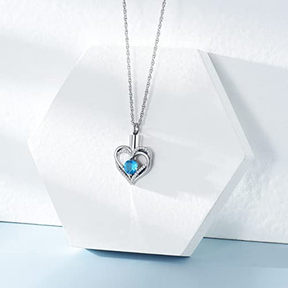 shajwo Cremation Jewelry Heart Urn Necklace for Ashes of Loved One - color: Silver-Light Blue