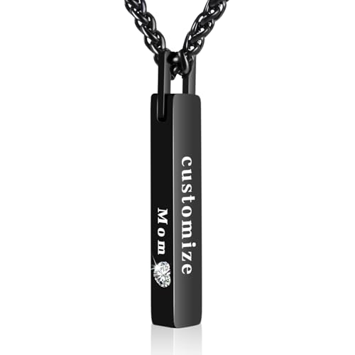 Dletay Urn Necklace for Ashes Stainless Steel Cremation Jewelry for Ashes Memorial Ash Necklace for Men Women Ash Holder Black - color: Mom-Black, style: Customize