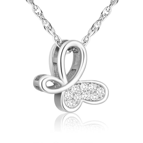 XIUDA Cremation Urn Necklace for Ashes with Crystal Butterfly Urn Jewelry Stainless Steel Memorial Keepsake Urn Pendant for Women - color: Silver
