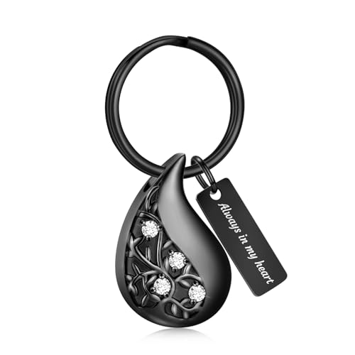 Hearbeingt Teardrop Urn Keychain for Ashes Tree of Life Cremation Jewelry - color: A-black