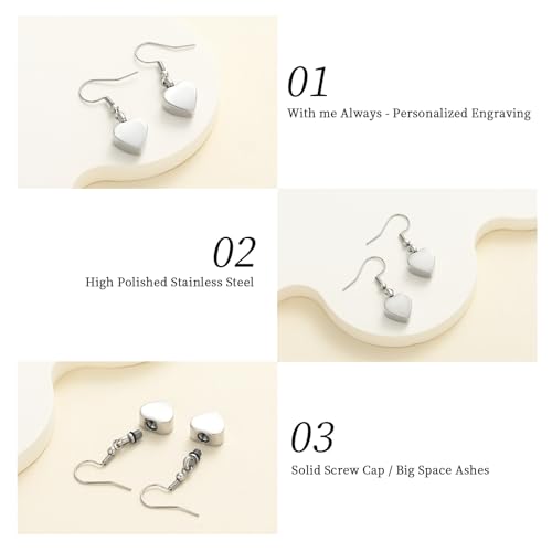 Heart Cremation Earring for Women Keepsake Memorial Urn Jewelry For Ashes - color: A-Silver