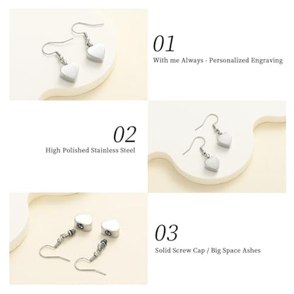 Heart Cremation Earring for Women Keepsake Memorial Urn Jewelry For Ashes - color: A-Silver