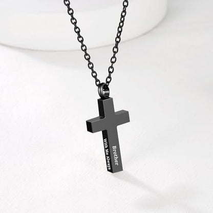 RIPFEVURN Cremation Jewelry Black Cross Urn Necklaces for Ashes for Women Men Human Ashes with Me Always Memorial Keepsake Pendant - color: 1pc-Black-Brother