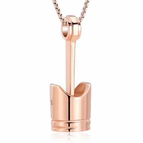 Car Parts Stainless Steel Piston Cremation Urn Necklace For Men Keepsake Memorial Jewelry Hold Ashes - color: Rose Gold